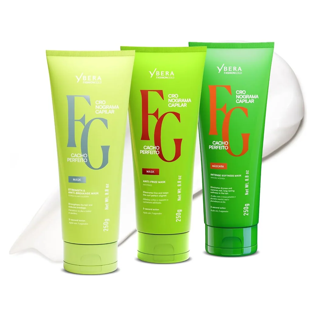 Fashion Gold Cacho Perfeito Curly Hair Mask Kit, 3 x 250 g