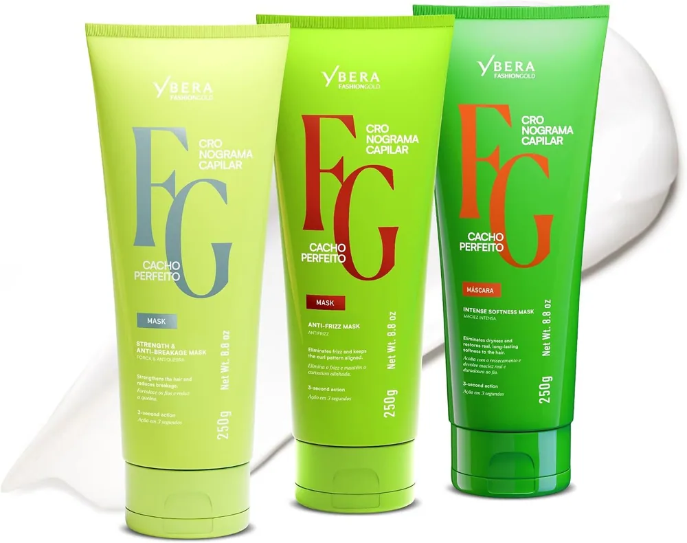 Fashion Gold Cacho Perfeito Curly Hair Mask Kit, 3 x 250 g