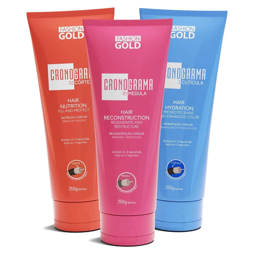 Fashion Gold Cronograma Capilar 3-Mask Set, 3 x 250 g