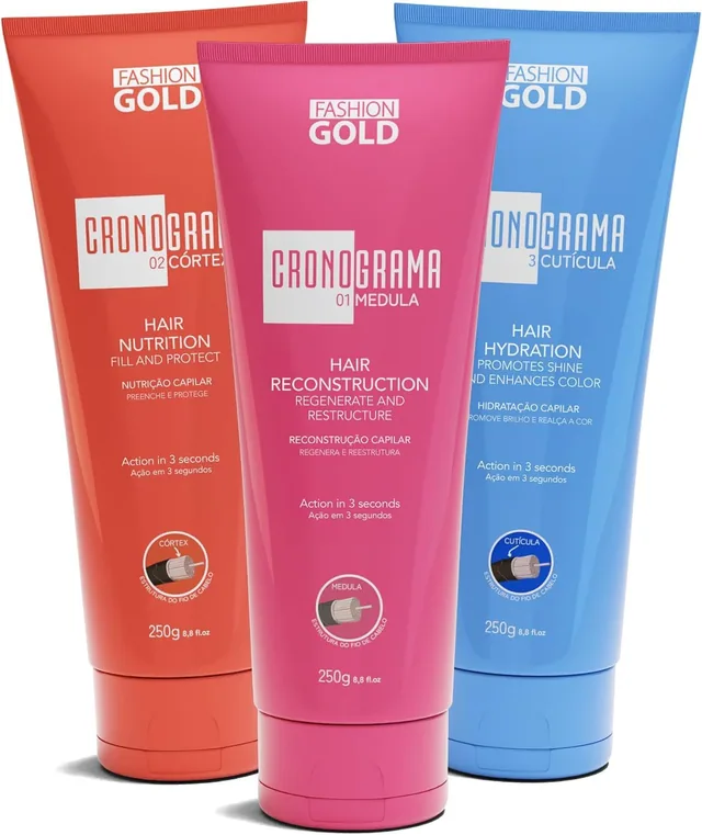Fashion Gold Cronograma Capilar 3-Mask Set, 3 x 250 g