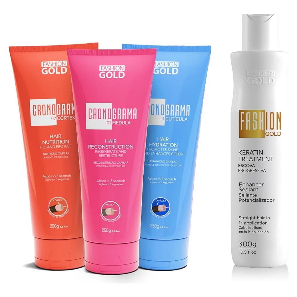 Fashion Gold Keratin Treatment and 3-Mask Set, 4-piece set